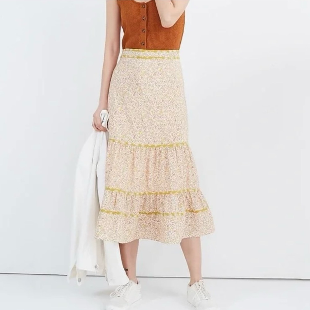 Madewell Floral Print Tiered Midi Skirt Size 0